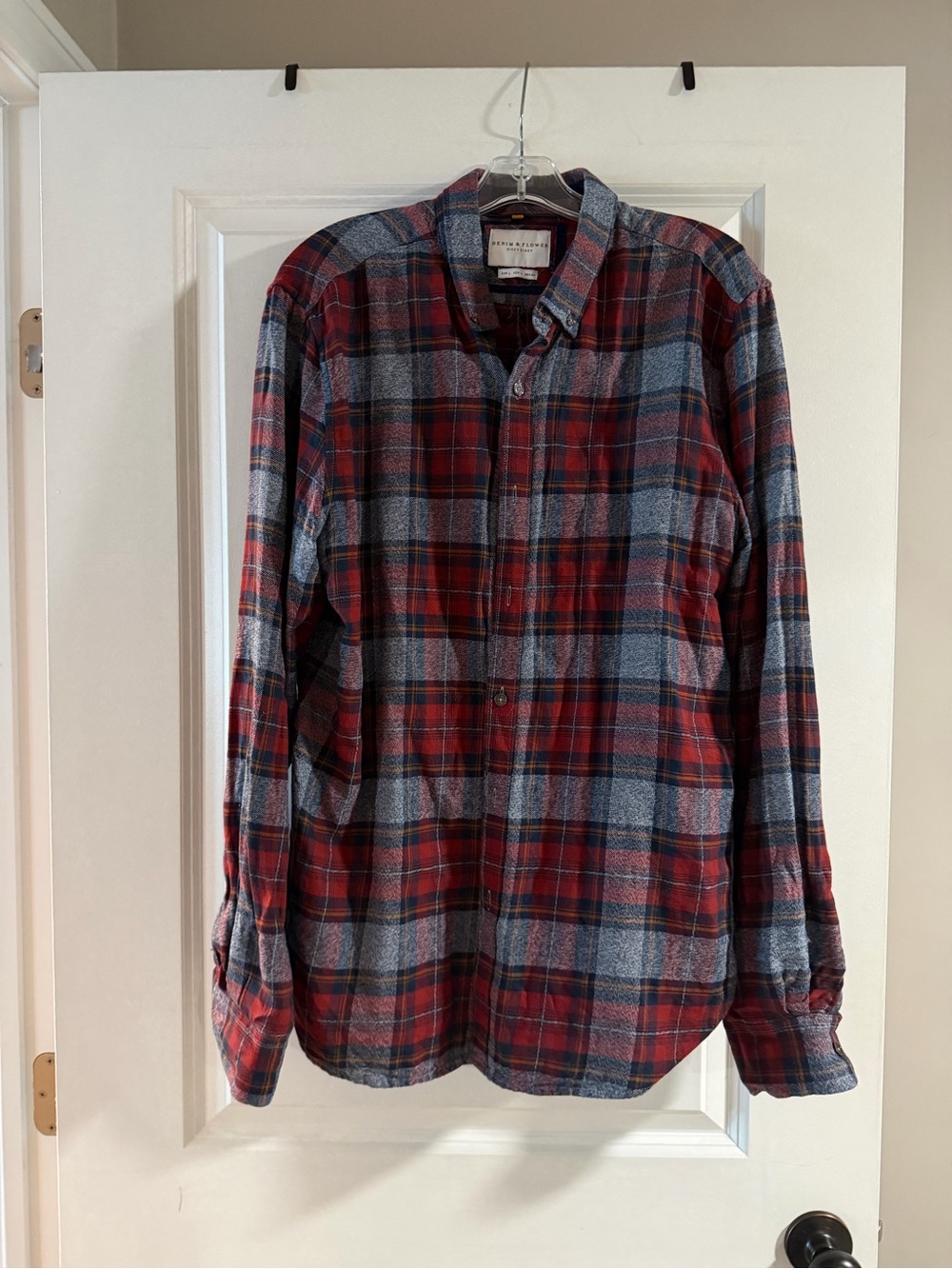 Classic Red and Gray Plaid Men's Button-Down Shirt